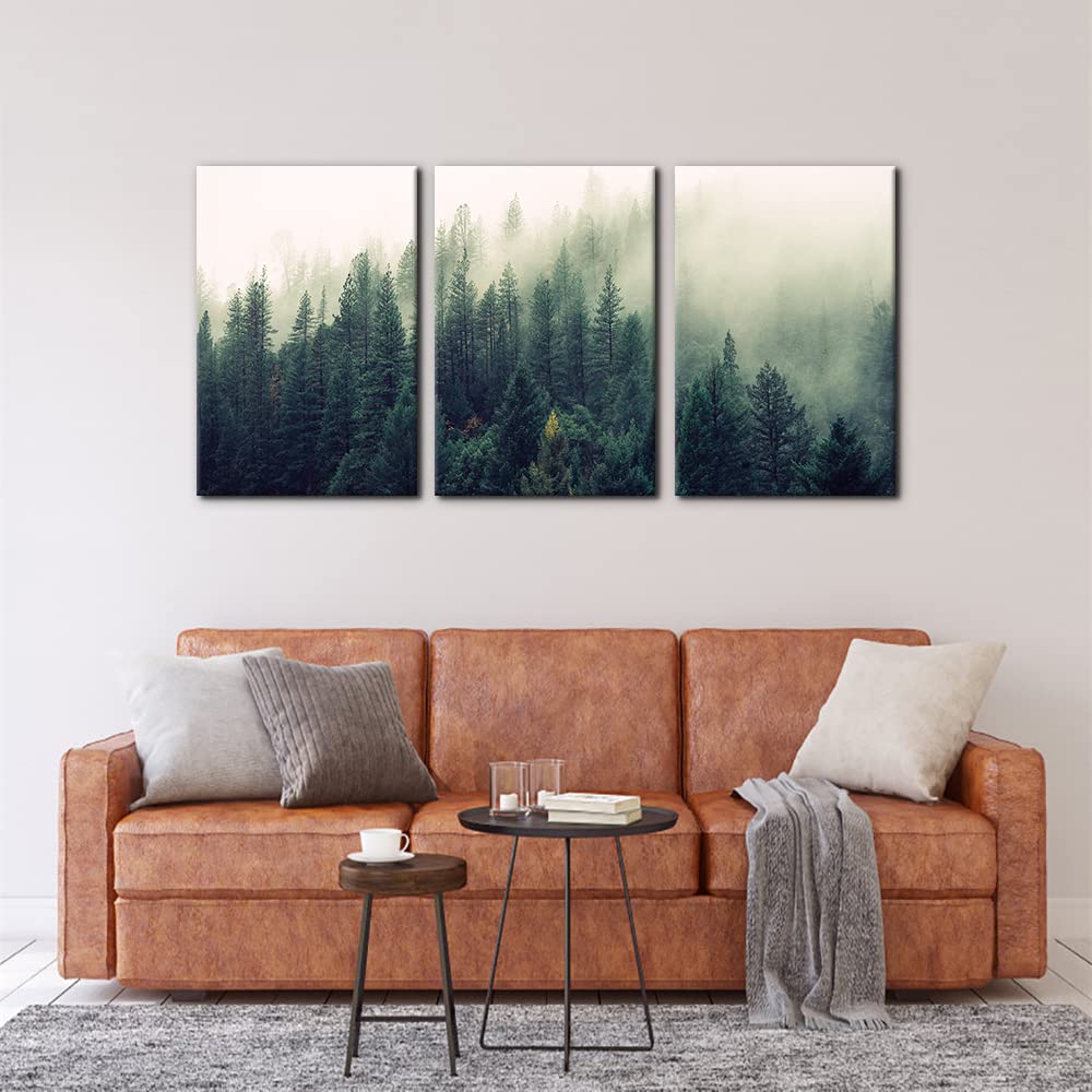 Pacimo Canvas Print Wall Art Set Aerial View Of Pine Trees In Mist Nature Wilderness Photography Realism Rustic Scenic Modern Ar