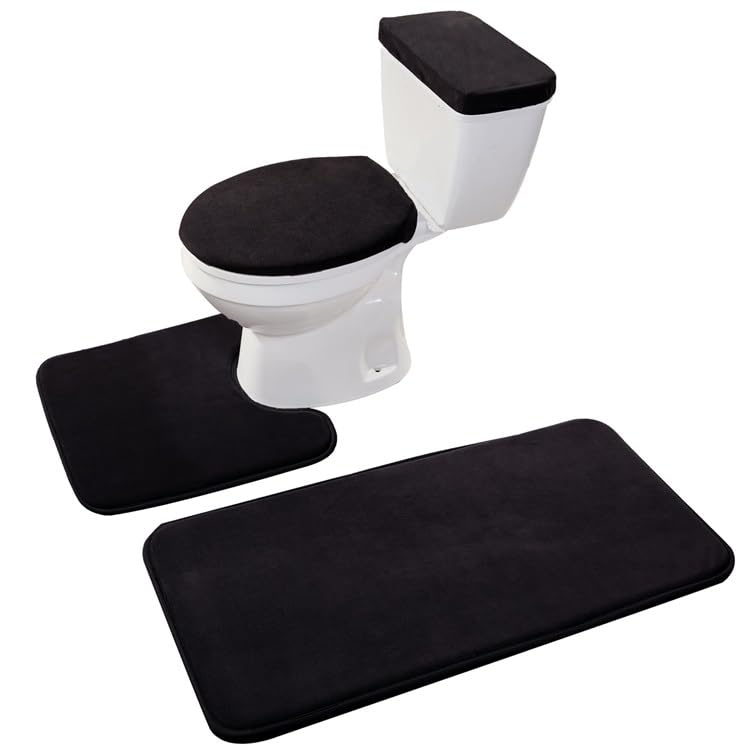 Madeals Memory Foam Bath Mat Set 3 Piece And Toilet Tank Cover Set Combo, Bath Mat Set 2 Piece And Toilet Lid Cover And Tank Cov
