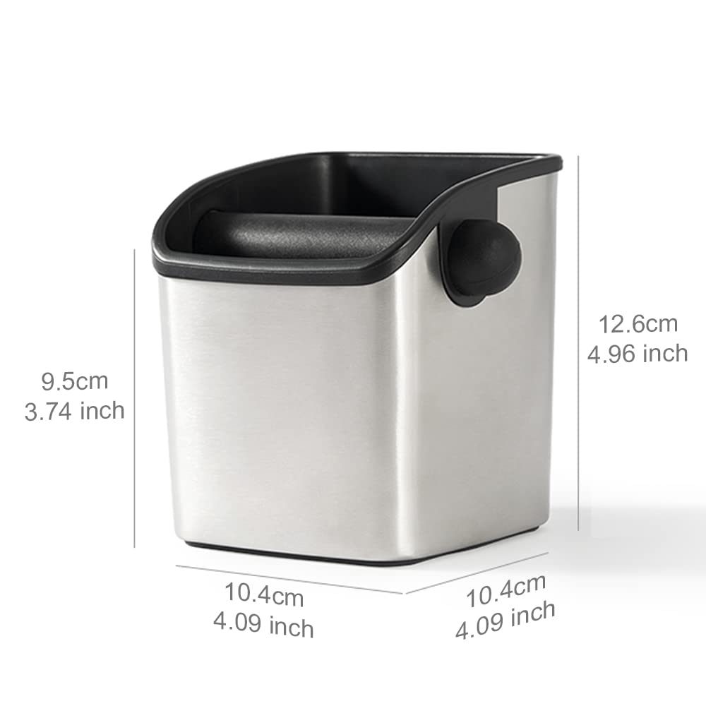 Cafemasy Espresso Grounds Knock Box Mini Durable Stainless Steel Coffee Grind Knock Box With Removable Knock Bar And Non-Slip Ba