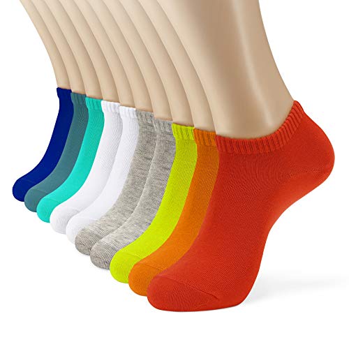 Monfoot Womens And Mens 10-Pack Cotton Low Cut Ankle Socks Multicolor Small