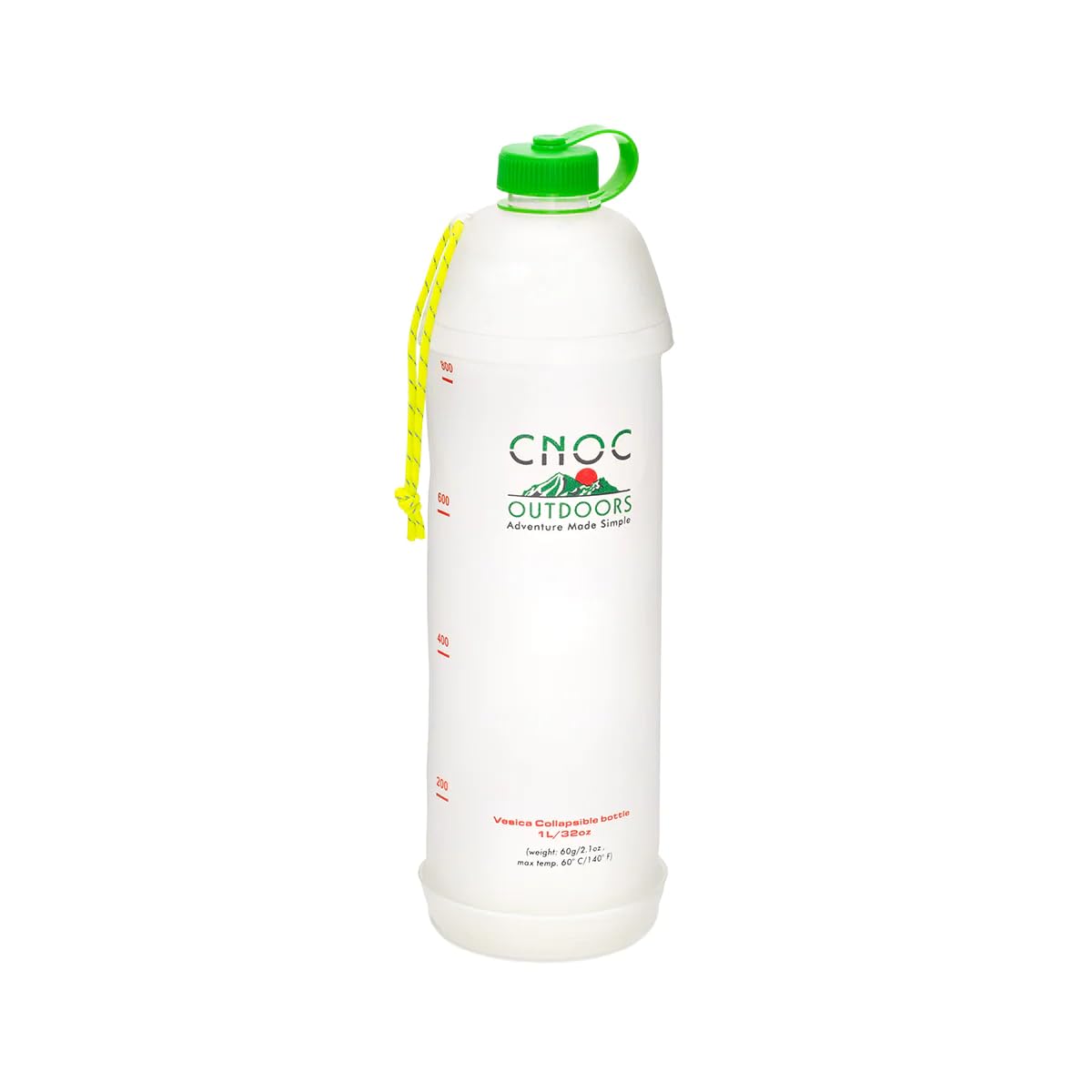 Cnoc Outdoors Vesica Collapsible Water Bottle 1 Liter Green, 28mm Thread Compatible with Popular Filters, Packs Down Small when 