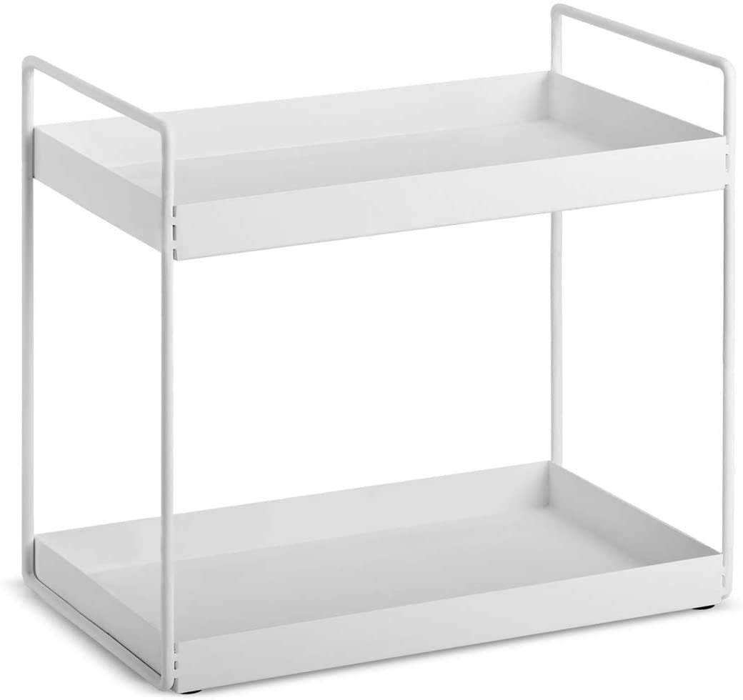 Naoe 2Tier White Metal Countertop Shelf Rack, Kitchen Spice Organiser, Bathroom Storage Stand.