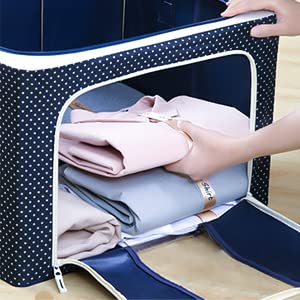 StarCart Storage Box for clothes Cloth storage box wardrobe organizers (66 Ltr - Pack of 3, Blue Polka)