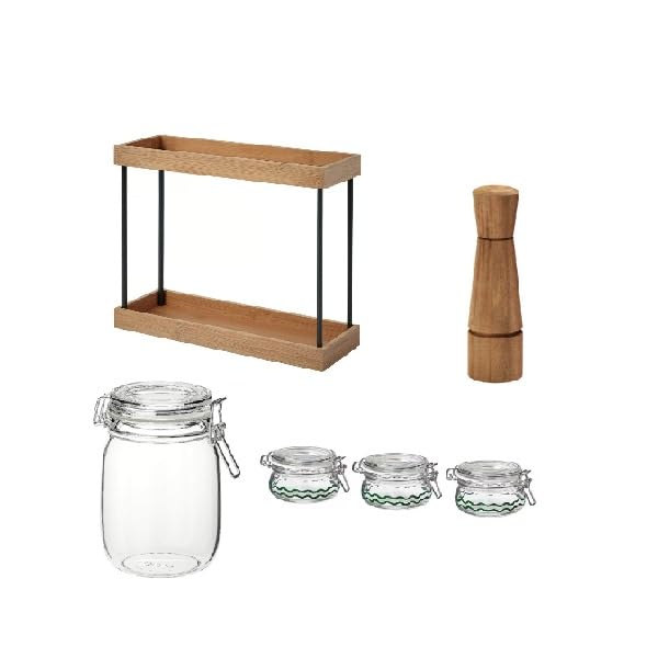 Ikea Nlblecka Kitchen Countertop Organiser, Metal/Bamboo, 38X13X28 Cm, And Spice Mill With A Jar With Lid Combo