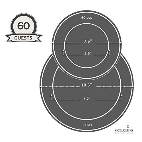 Occasions 120 Plates Pack,(60 Guests) Heavyweight Premium Wedding Party Disposable Plastic Plates Set -60 X 10.5'' Dinner + 60 X