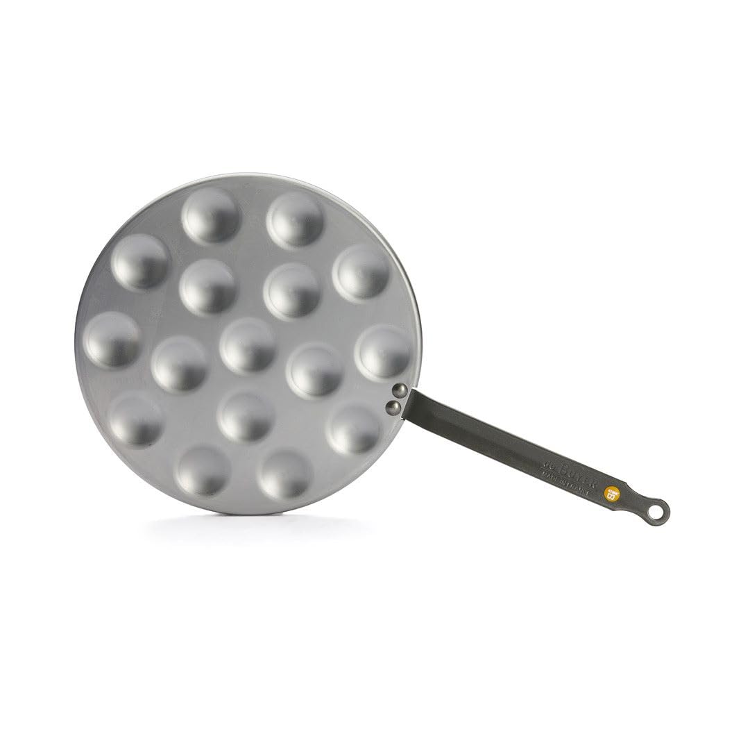 De Buyer Mineral B Carbon Steel Aebleskiver & Poffertjes Pan - Ideal For Mini Pancakes - Naturally Nonstick - Made In France