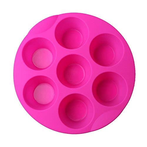 Shebaking 7 Cavity Silicone Air Fryer Muffin Pans Nonstick Brownie Cake Mold Round Pudding Cupcake Recipe Tray Bakeware, Rose