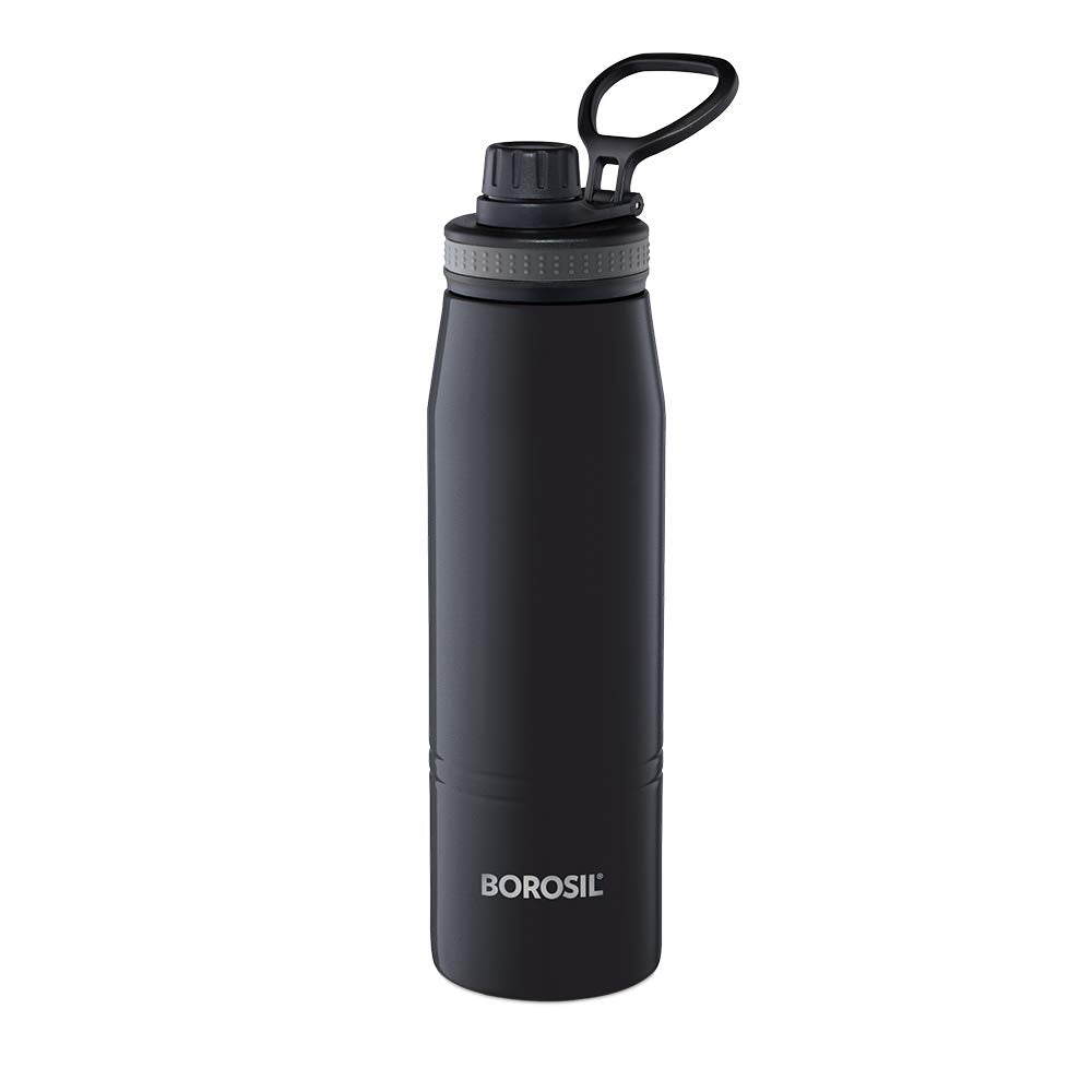 Borosil Hydra GoSports 600 ml Stainless Steel Wate Bottle | Double Wall Vacuum Insulated Flask, Black | 14 Hrs Hot & 18 Hours Co