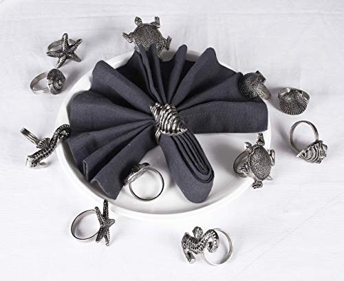 Alpha Living Home Coastal Theme Sea Shells Metal Napkin Rings - Set Of 12 For Dinner Parties, Weddings Receptions, Family Gather