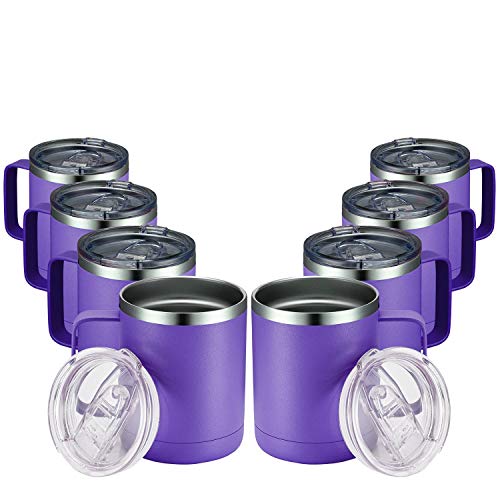 Meway 12Oz Coffee Mug With Handle 8 Pack Bulk,Stainless Steel Insulated Travel Tumblers With Sliding Lid,Double Wall Vacuum Camp