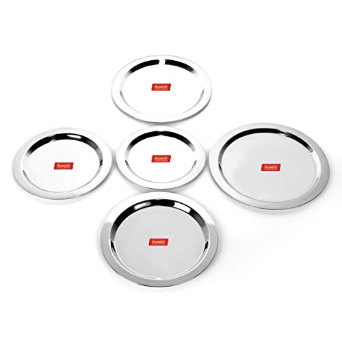 Sumeet Stainless Steel Heavy Gauge Ciba Lids Tope Cover Set of 5 Pcs (Big Size - 17Cm  18.8Cm  20Cm  21.3Cm  22.8Cm)  Silver