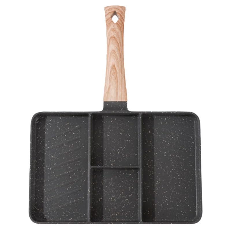 CALLARON Grill Pan for Stove  Nonstick Divided Grill Pan 4in1, Aluminum Frying Egg Pot with Wooden Handle, Multifunction Ste