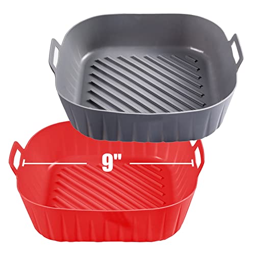 Golden Associate Silicone Liners Square 9 Inches For Large Air Fryer, 2 Pcs Non-Stick Food-Grade Reusable Silicone Pot Baking Tr