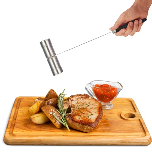 Jim Beam Stainless Steel Salt And Pepper Shaker With Long, Soft Grip Handles, Large, Silver