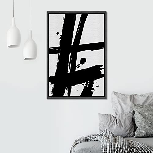 Signwin Framed Canvas Print Wall Art Black Ink Paint Stroke Grid Landscape Abstract Shapes Illustrations Modern Art Minimal Rela