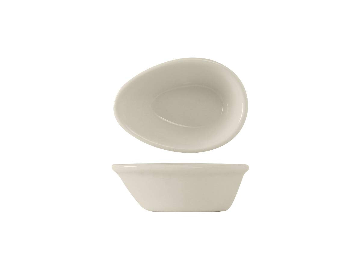 Tuxton China Bex-025A Ramekin, 2-1/2 Oz., 3-3/4'' X 2-5/8'' X 1-1/4''H, Teardrop, Microwave & Dishwasher Safe, Oven Proof, Fully