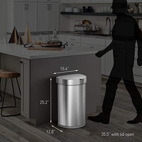 Simplehuman 45 Liter Semi-Round Hands-Free Kitchen Step Trash Can With Soft-Close Lid, Matte Black