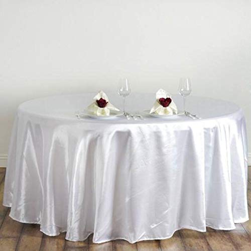 Balsacircle 120 Inch White Satin Round Tablecloth Table Cover Linens For Wedding Table Cloth Party Reception Events Kitchen Dini