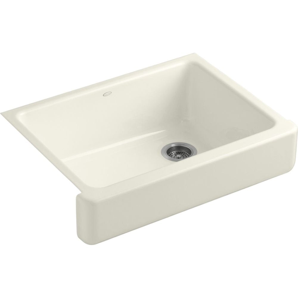 KOHLER Whitehaven Farmhouse Self-Trimming Apron Front Cast Iron Sink, Single Bowl with Short Apron, 30 Inch, Biscuit