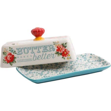 The Pioneer Woman Vintage Floral Salt And Pepper And Butter Dish Set