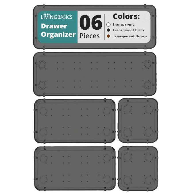 Livingbasics Plastic 6 Pcs Unbreakable Kitchen Drawer Cosmetics Organizer/Drawers Organisers/Make Up Organiser/Drawer Divider Tr