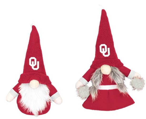 University of Oklahoma Set of 2 Plush Gnome Christmas Tree Ornaments by Hannas Handiworks - Fan/Cheerleader Holiday/Dorm Decorat