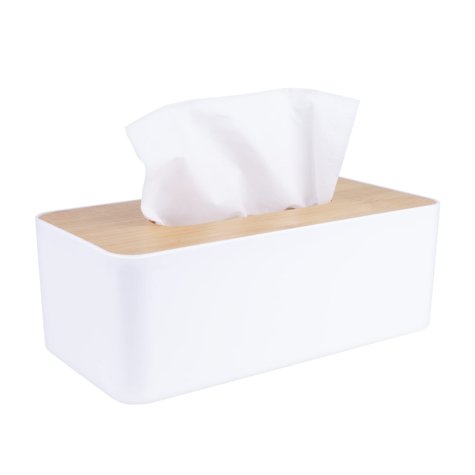 Tissue Box Cover,Tissue Holders,Tissue Box Holder For Bathrooms,Bamboo Cover Plate,Home And Office,9.7 * 5 * 3.6In (White)