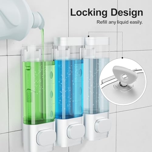 3-Chamber Wall Mounted Shampoo And Conditioner Dispenser,300Ml Each Shower Soap Dispenser,Easy Refill,No Drip,Ideal For Shampoo,