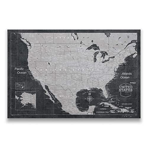 Push Pin Usa Map Board - With Push Pins To Mark Usa Travel - Handmade In Ohio, Usa - Design: Modern Slate (54'' X 36'')