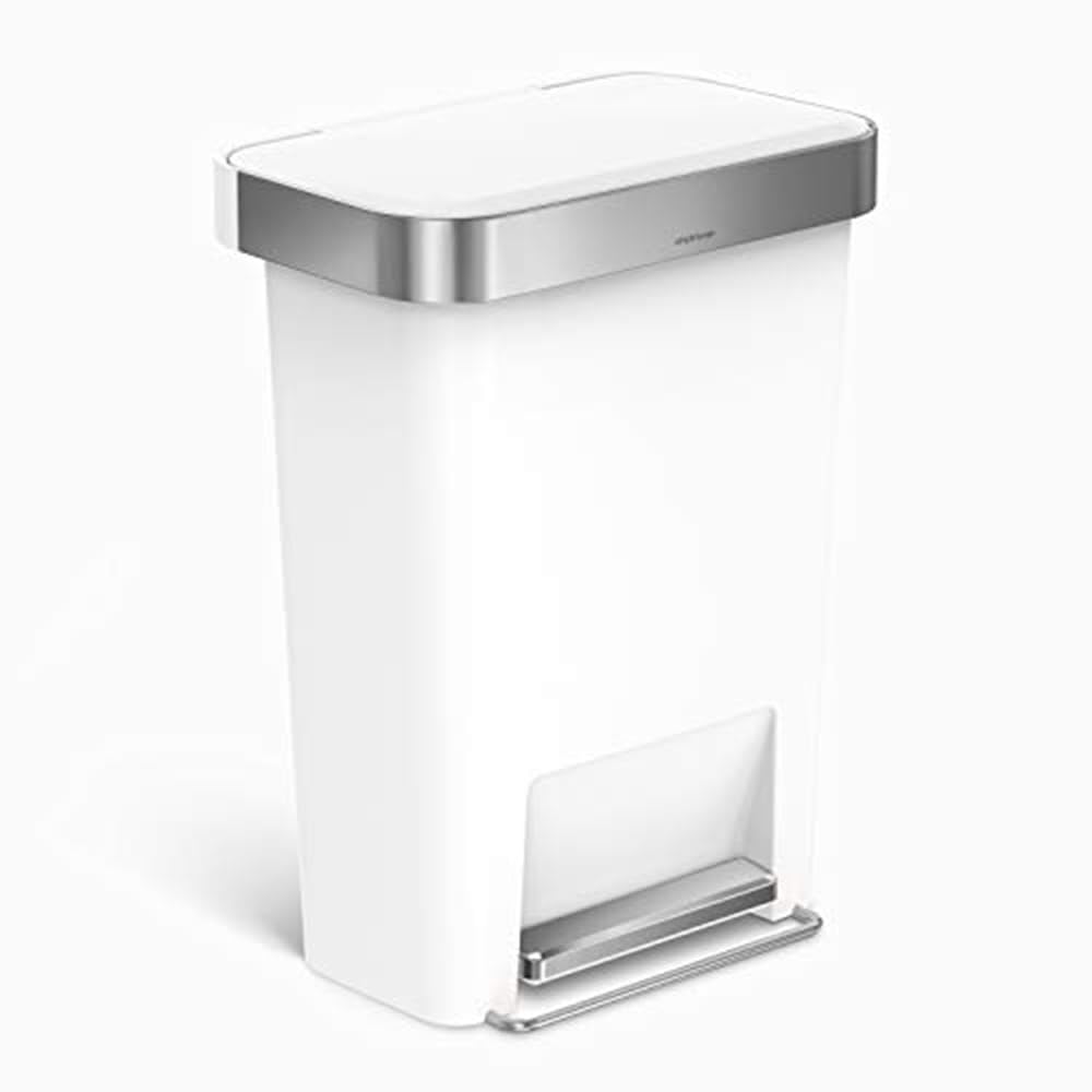 Simplehuman 45 Liter / 12 Gallon Rectangular Kitchen Step Trash Can With Soft-Close Lid, White Plastic