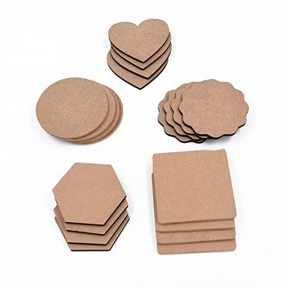 Alvika - Diy Coasters - Mdf Plain Wooden Coasters In Mixed Shapes - Cutouts For Painting, Wooden Craft Board For Resin Art & Flu