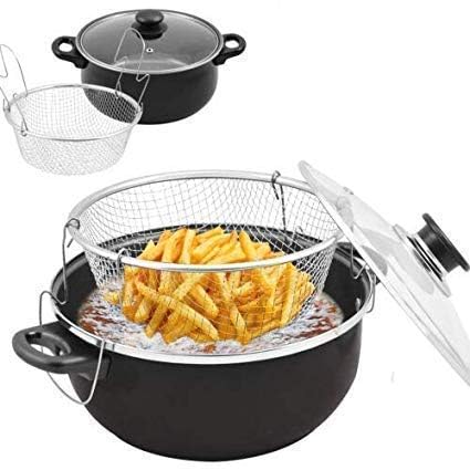 Matiko Non Stick Fry Stir Fry Pan With Lid, Steamer Fryer Pot Pans With Lid, Frying Basket And Steam Rack, Nonstick Wok Pan  Bl