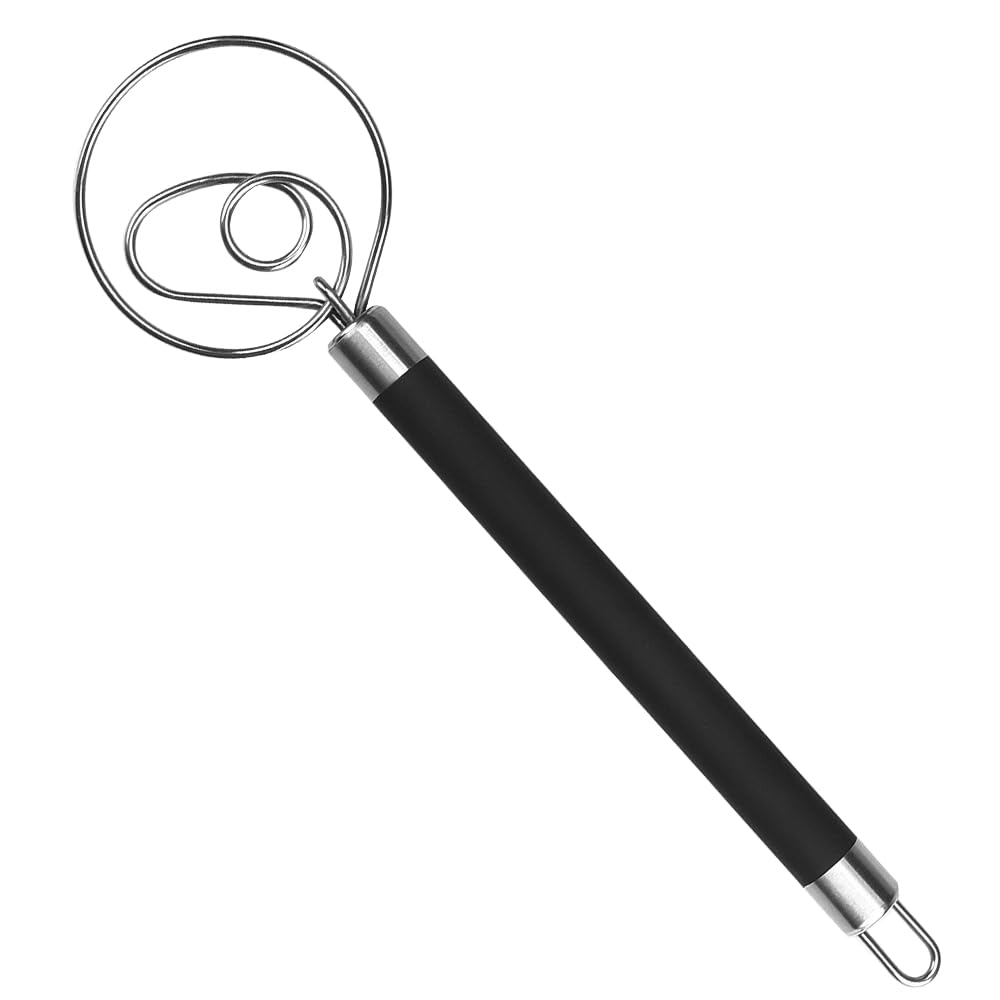 Guowall Stainless Steel Dough Whisk For Dutch Bread With Rubber Anti-Slip Handle Dough Blender Mixer Baking Tools For Cake Bread