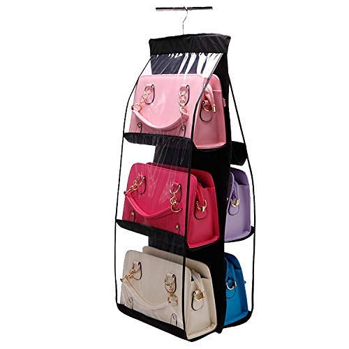 Dobariya Smit Sukidi 6 Pocket Large Clear Purse Handbag Hanging Storage Bag Organizer Closet Tidy Closet Organizer Wardrobe Rack