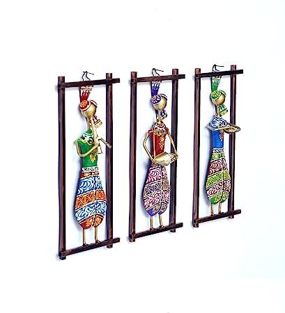 Desert Art Iron Set Of 3 Musician Wall Hanging In Multicolour
