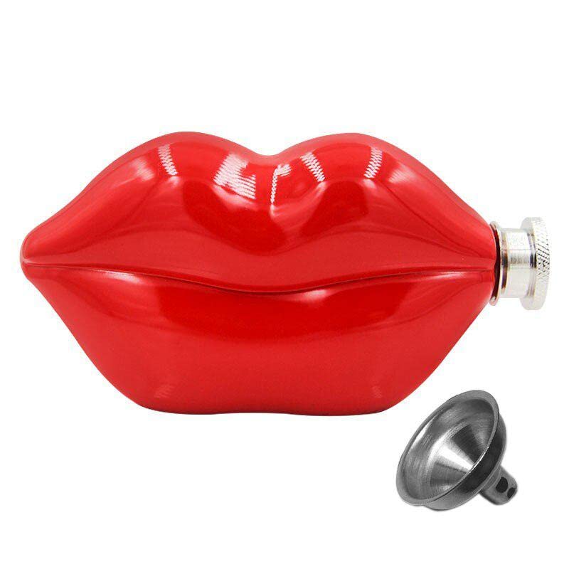 CNFLASK Lips Flask Stainless Steel Lips Shaped Hip Flask (5oz, Red)