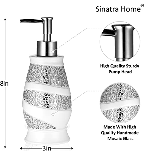 Zahari Home Sinatra Soap Dispenser/Lotion Pump Unique Design Bling Glass Mosaic D  Cor, White