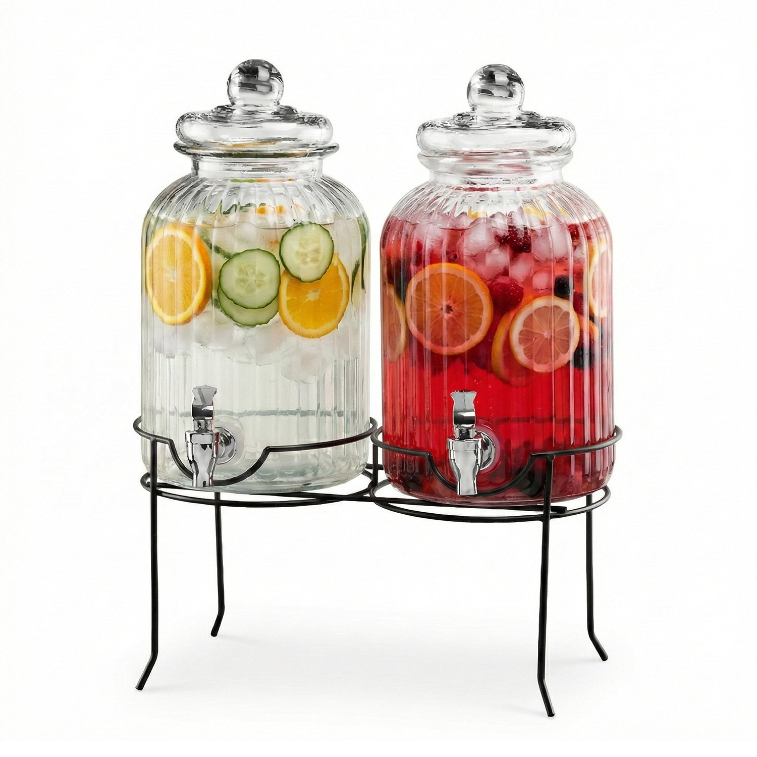 Canyon Beverage Dispenser Set of 2 With Black Metal Stand 1.3 Gal Each