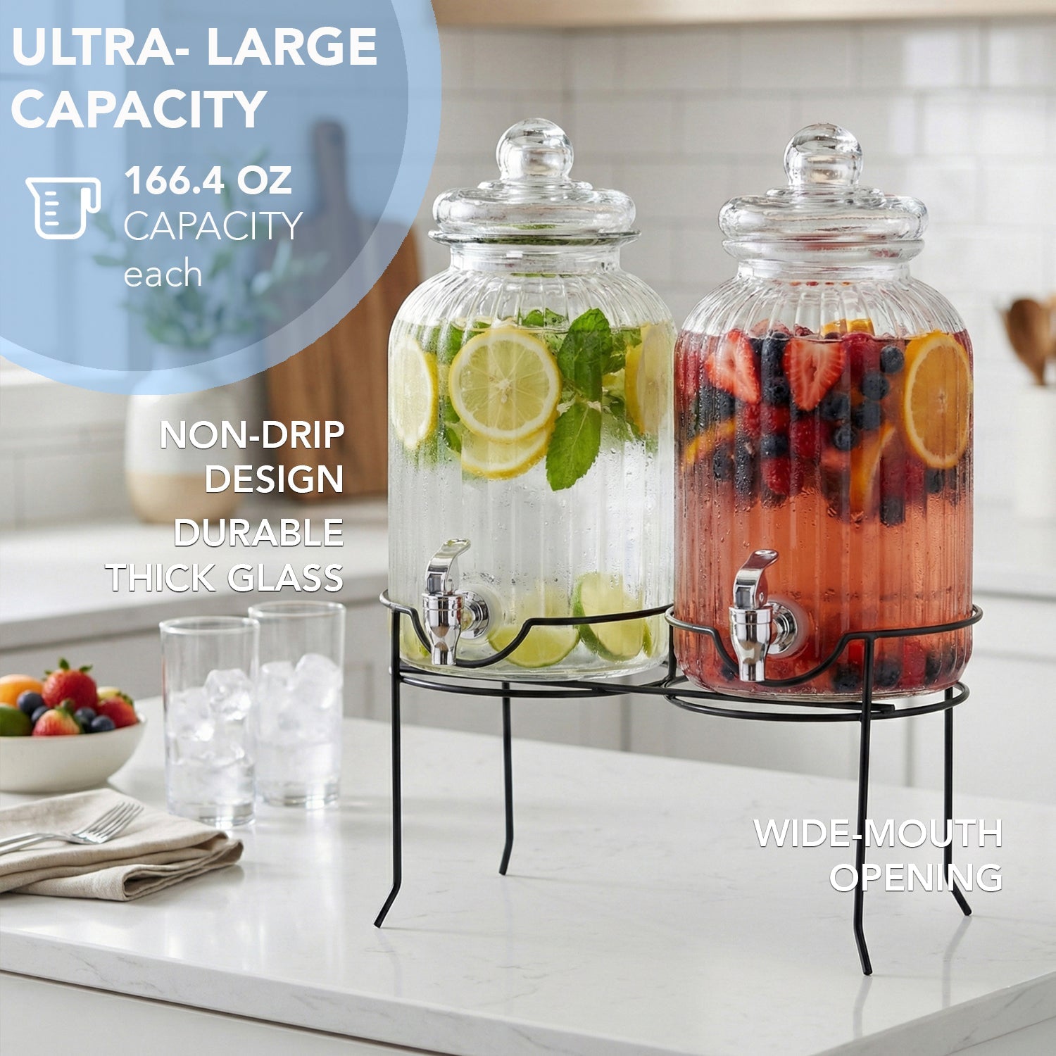 Canyon Beverage Dispenser Set of 2 With Black Metal Stand 1.3 Gal Each
