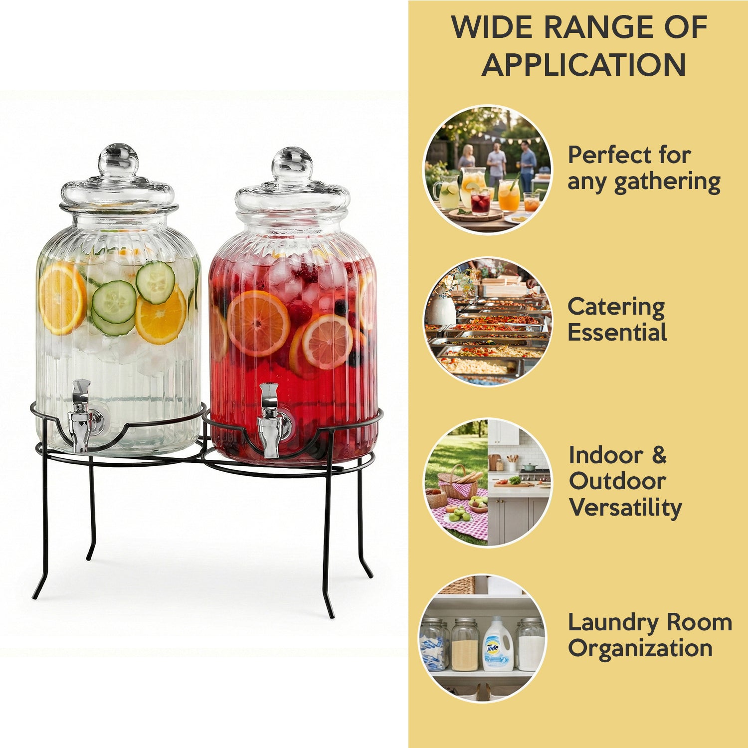 Canyon Beverage Dispenser Set of 2 With Black Metal Stand 1.3 Gal Each