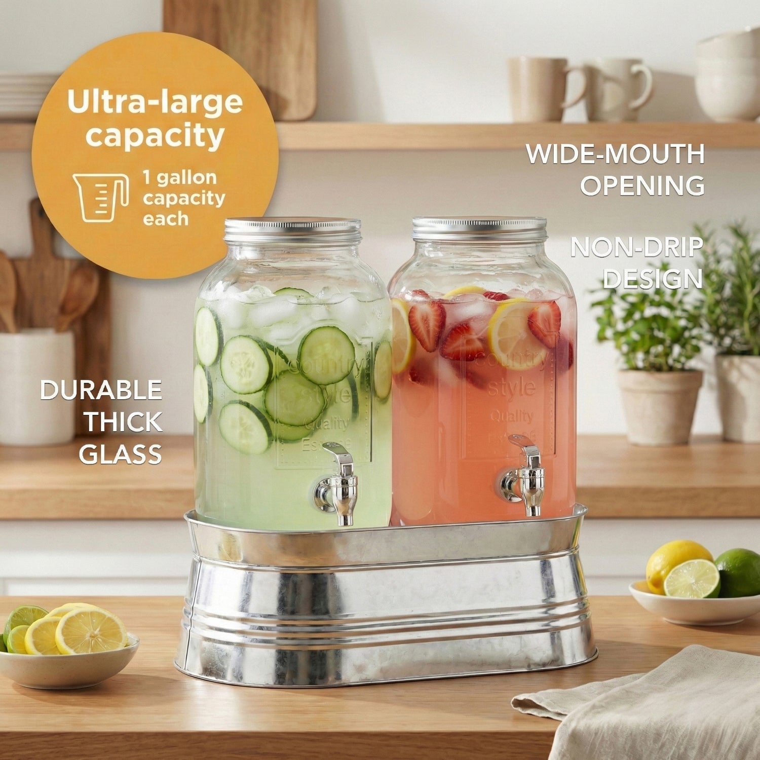Classic Farmhouse 2-Piece Set Beverage Dispensers 1 Gal Each