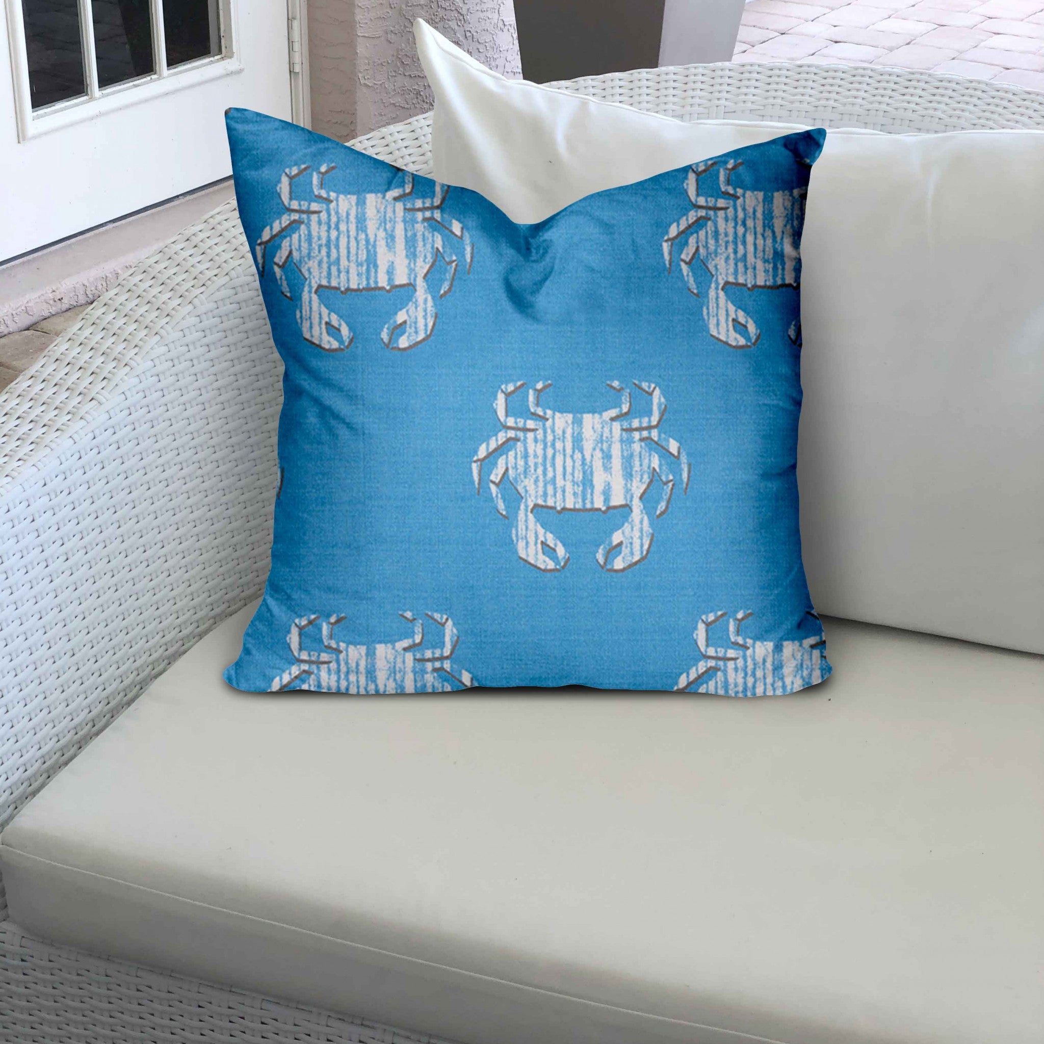 17 X 17 Blue And White crab Enveloped coastal Throw Indoor Outdoor Pillow cover