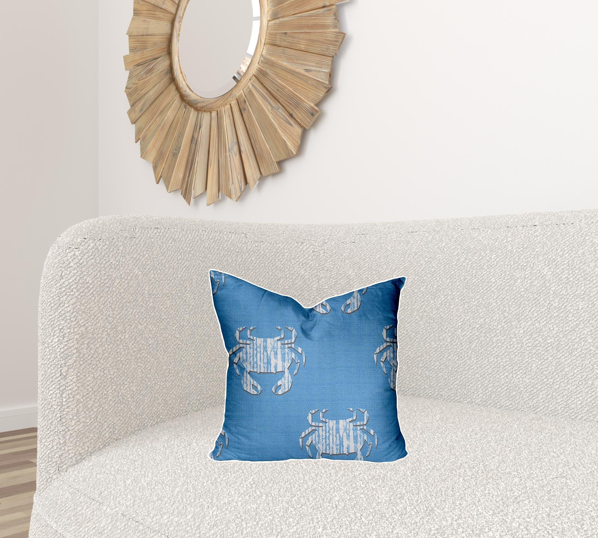 17 X 17 Blue And White crab Enveloped coastal Throw Indoor Outdoor Pillow cover