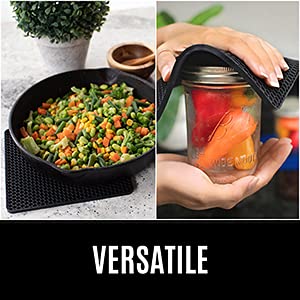 Silicone Oven Mitts And Pot Holders, 4-Piece Set, Heavy Duty Cooking Gloves, Kitchen Counter Safe Trivet Mats, Advanced Heat Res