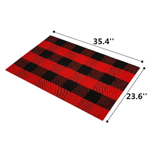 LEVINIS Cotton Red and Black Plaid Outdoor Rug 3  2- Machine Washable Buffalo Plaid Rug for Kitchen/Bath Room/Outdoor/Indoor F