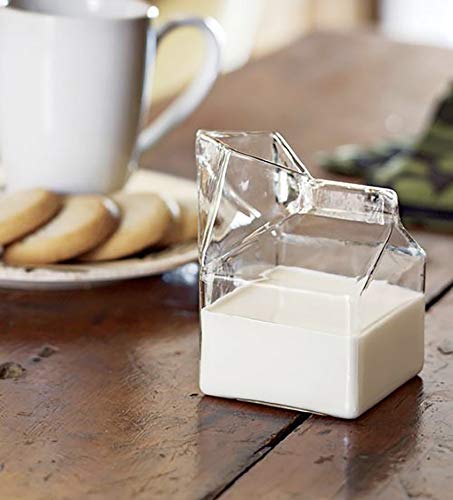 Genuine Fred HALF PINT Glass Milk Carton Creamer, 12 Ounces, Transparent Glass