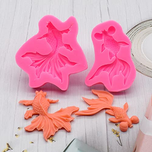 Gulinaza 2Pcs Goldfish Silicone Molds For Diy Cake Fondant Biscuit Cookies Sugar Pudding Chocolate Hard Candies Dessert Decor Pe