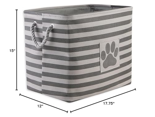Bone Dry Pet Storage Collection Striped Paw Patch Bin  Large Rectangle  Gray