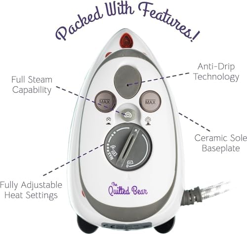 The Quilted Bear Mini Iron Bundle - Lightweight Steam Iron with Travel Case, Heat Resistant Mat - Black