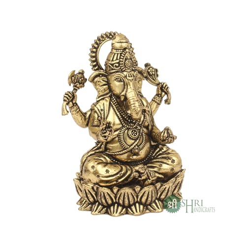 Indicast Brass Ganesha Idol For Good Luck & Worship | 3 Ganpati Hindu God Statue Figurine Perfect For Decoration Puja & Gifting